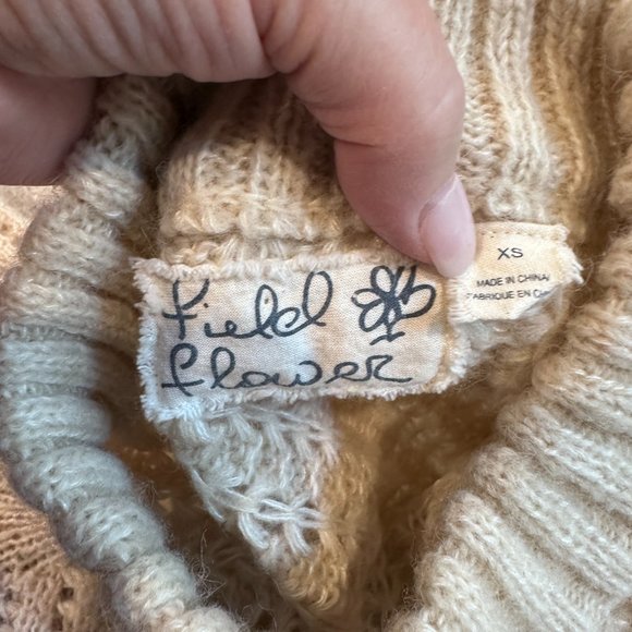 Field Flower Anthropologie Sweater Boho Chunky Crewneck Open Knit Oatmeal XS - Picture 2 of 9